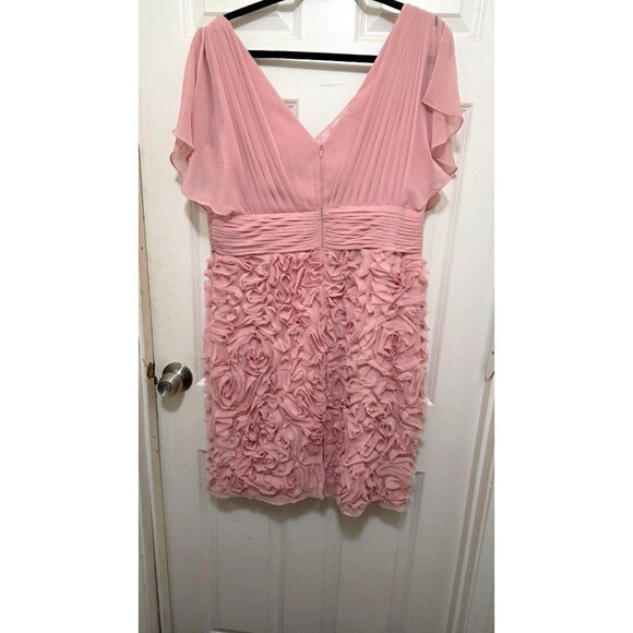 JS Collection Blush Pink Rosette V-Neck Chiffon Mother of Bride Dress Flutter Sl - Picture 2 of 8